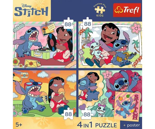 Disney Lilo & Stitch - 4 x 88 bucăți Premium Plus Kids puzzle - Trefl