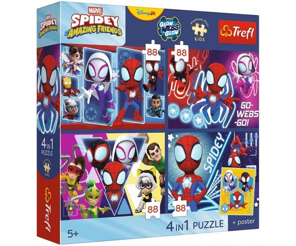Spidey și prietenii - 4 x 88 de piese Premium Plus Kids puzzle - Trefl