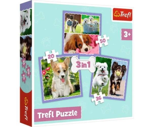 Cățeluși drăguți 3 in 1 de 50-36-20 bucăți puzzle - Trefl