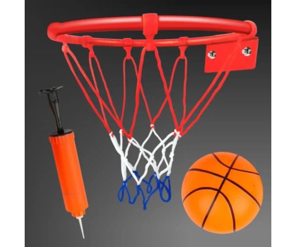Set de inele metalice de baschet cu plasă colorată, cu minge și pompă 24cm
