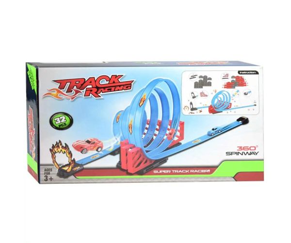 Racing Track 32 bucăți Set pistă de curse cu buclă spirală și 2 mașini 1/64