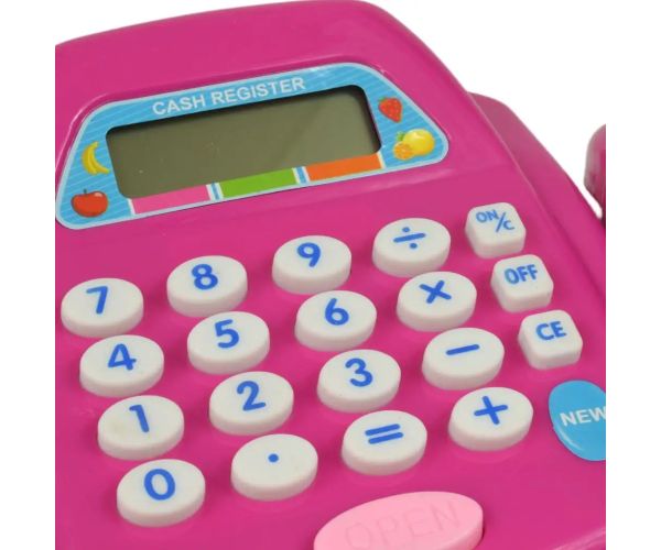 Casă de marcat roz cu lumina si sunet, accesorii si bani de joc 24cm 