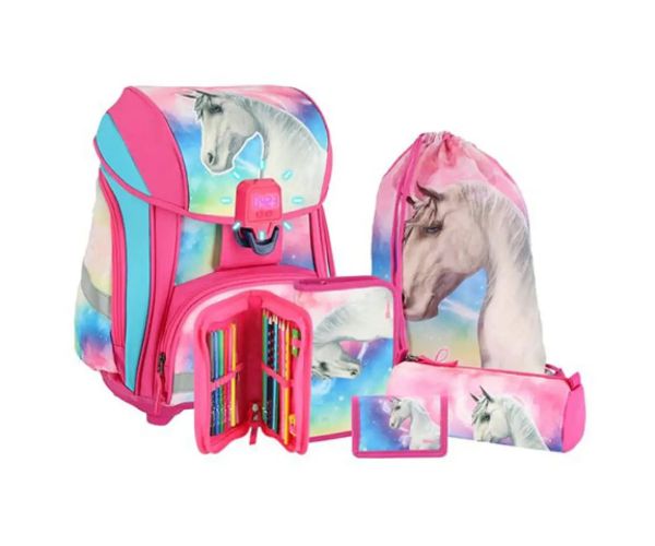 Spirit: Magical Horse 5 bucăți set rucsac pentru școală cu accesorii și lumini LED