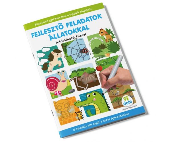 Fejlesztő feladatok állatokkal foglalkoztató füzet letörölhető filccel