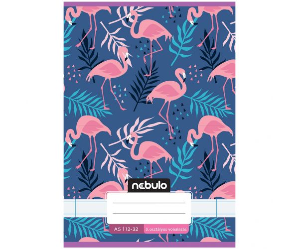 Caiet liniat capsat, clasa a 3-a, model flamingo, 12-32 foi, format A5