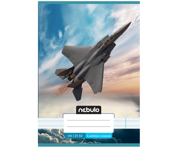 Caiet liniat capsat pentru clasa a 4-a, model cu avion de vânătoare, format A/5, 21-32