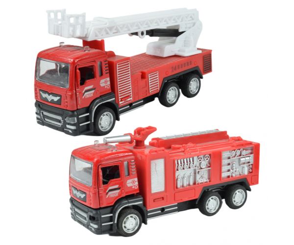 Fire Truck: Hátrahúzós tűzoltó teherautó kétféle változatban 14cm