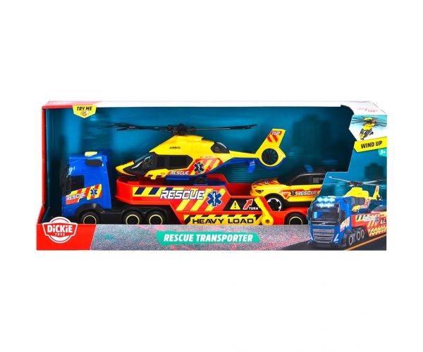 Camion de salvare cu elicopter și mașină - Dickie Toys
