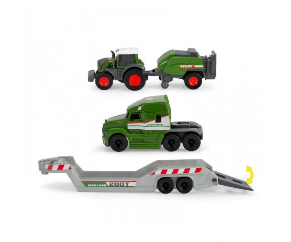 Micro szállító kamion Fendt traktorral és bálázóval - Dickie Toys