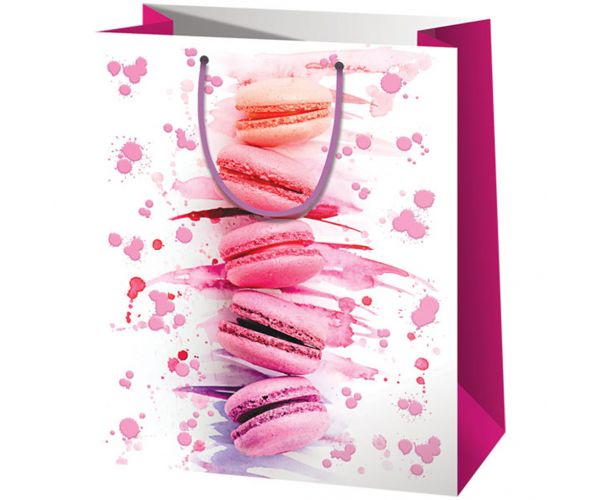 Cardex: Pungă cadou mare exclusivistă cu model de macarons 26x13x33cm