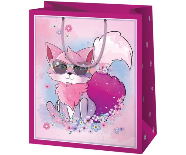 Cardex: Sacoșă cadou medie roz cu vulpiță, 17x10x23cm
