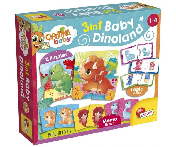 Carotina baby: Dinoland 3 în 1 memo, puzzle și joc de asociere - Lisciani