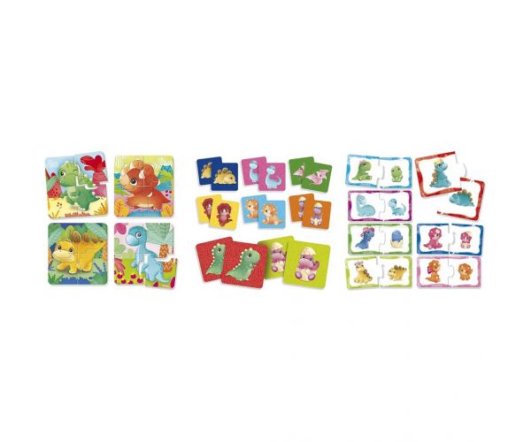 Carotina baby: Dinoland 3 în 1 memo, puzzle și joc de asociere - Lisciani