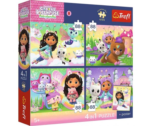 Casa de păpuși Gabi, 4x88 piese, premium plus, puzzle pentru copii cu poster - Trefl