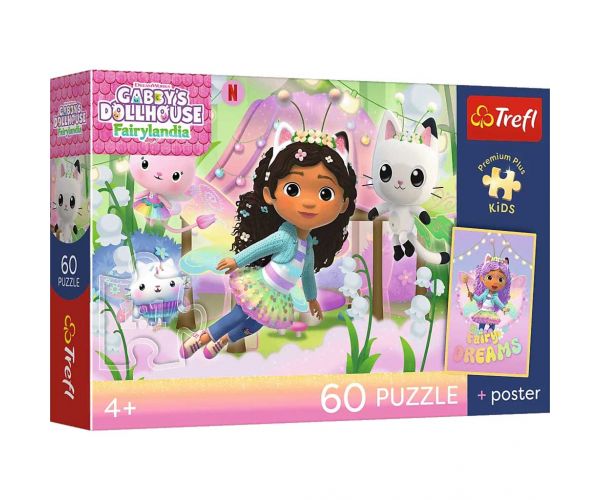 Căsuța de păpuși Gabi, puzzle Premium Plus de 60 de piese, cu poster pentru copii - Trefl