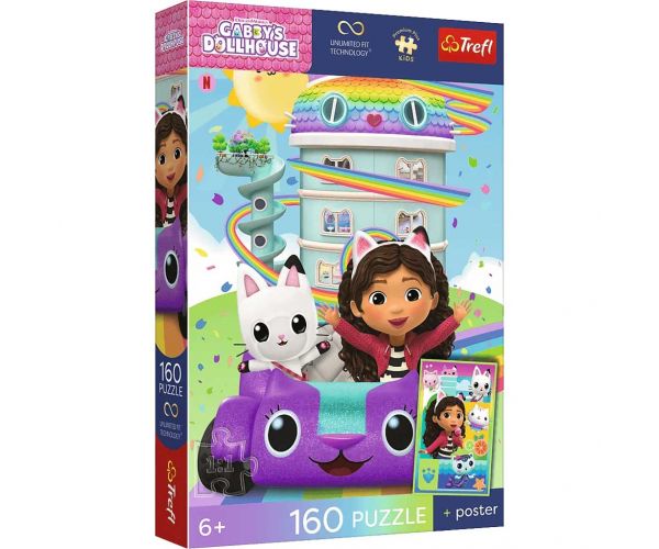 Căsuța de păpuși a Gabi, puzzle de 160 de piese cu poster UFT - Trefl