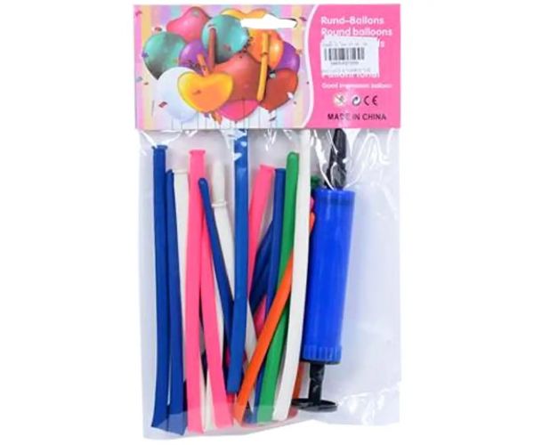 Set baloane drepte colorate cu pompă 10 bucăți