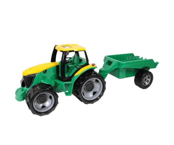 LENA: Tractor uriaş cu remorcă verde/galben 93cm