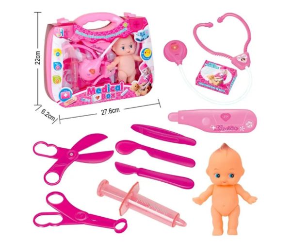 Pink set doctor cu păpușă și accesorii în valiză