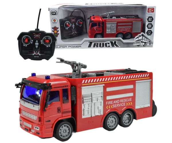 Camion de pompieri cu lumini telecomandă RC 27MHz 20cm în trei versiuni 1bucată