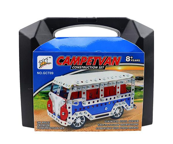 Campervan autobuz model jucărie de construcție metal 348 bucăți set în valiză