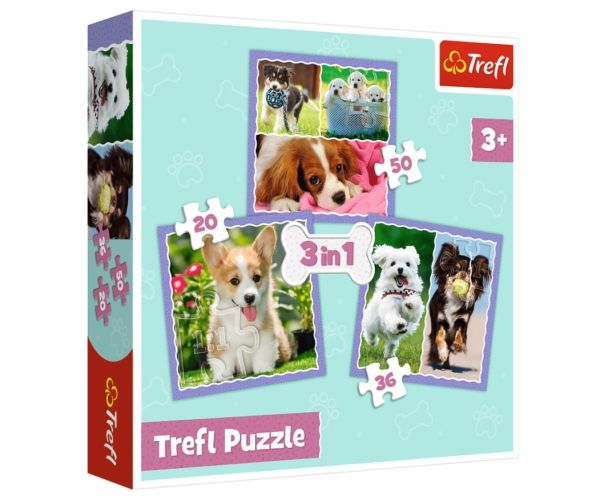 Cățeluși drăguți 3 in 1 de 50-36-20 bucăți puzzle - Trefl