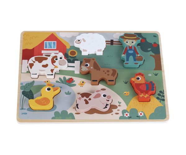 Set de joc de puzzle cu forme de fermă din lemn 7 piese