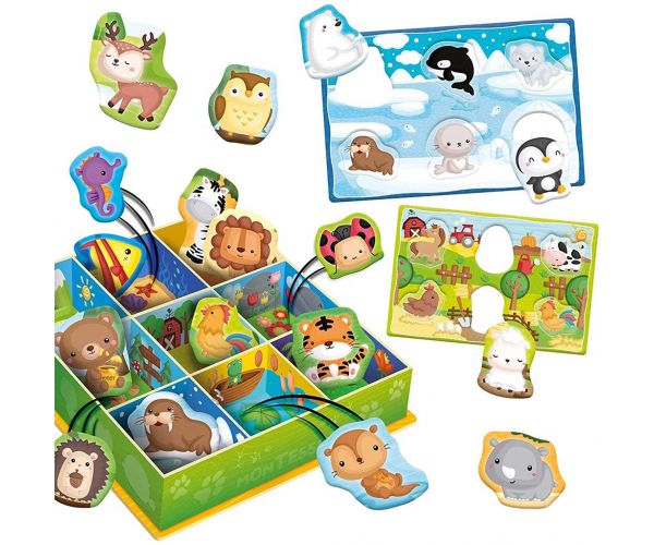 Montessori: Colecție de jocuri cu animale fericite 67buc - Lisciani