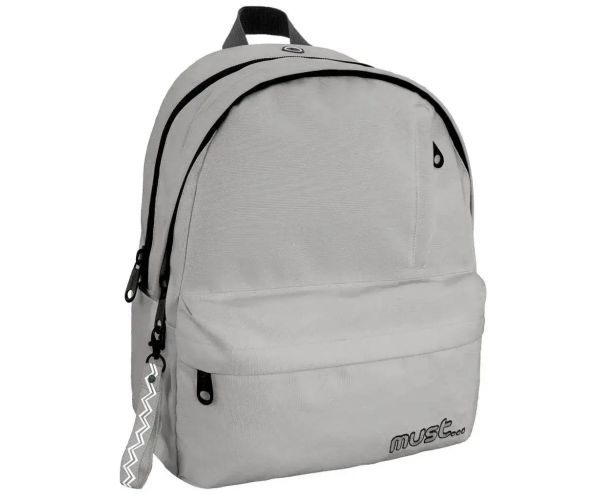 Must: Geantă școlară gri rotunjită cu patru compartimente, rucsac 32x19x42cm ​