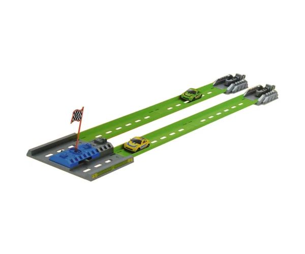 Track Racing: Pista de curse de accelerație cu steag de sosire și 2 mașini mici 1/64