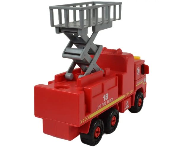 Fire Engine: Camion de pompieri demontabil cu coș de ridicare, scule si sunet 20cm