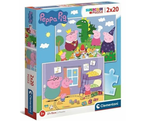Peppa Pig Supercolor 2 in 1 puzzle 2x20 bucăți - Clementoni