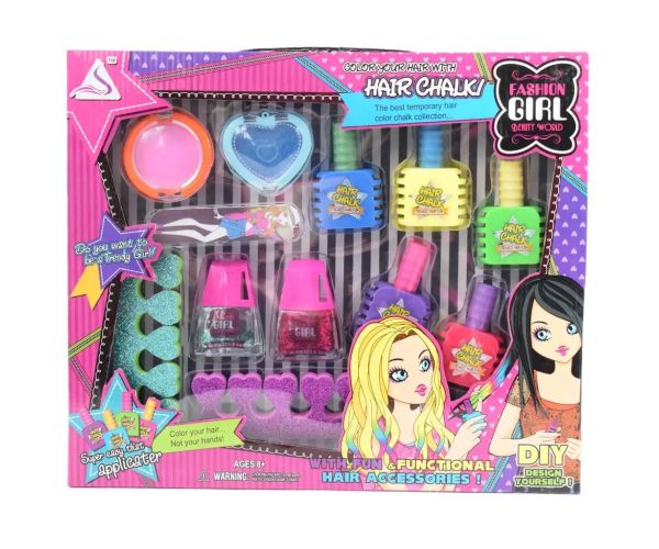 Fashion Girl: Set de machiaj cu cretă de păr, machiaj și burete