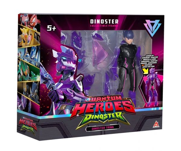 Quantum Heroes: Figurina de acțiune Dinoster Trina cu armură violetă de 20 cm