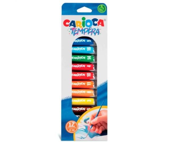 12 bucăți set tempera într-un recipient plastic cu pensulă - Carioca