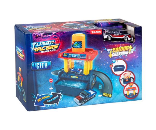 Set de spălătorie pentru mașini Turbo Racers cu mașinuță în mai multe variante de culoare
