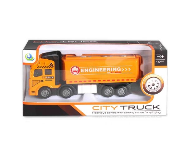 City Truck: Négytengelyes fém teherautó modell tartályos felépítménnyel - fénnyel és hanggal