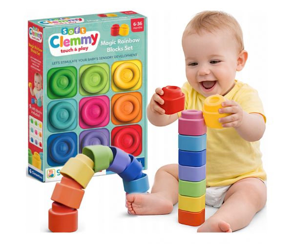Clemmy: Set de 9 blocuri moi în culorile curcubeului - Clementoni