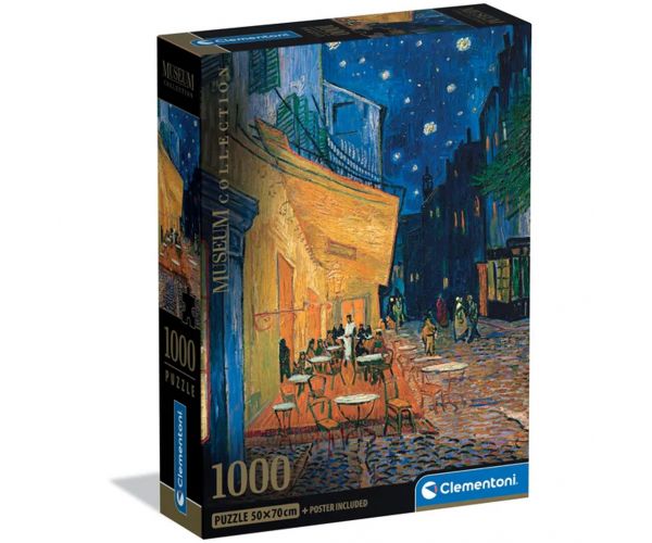 Colecția Muzeului: Van Gogh - Terasa cafenelei noaptea puzzle de 1000 de piese cu poster - Clementoni