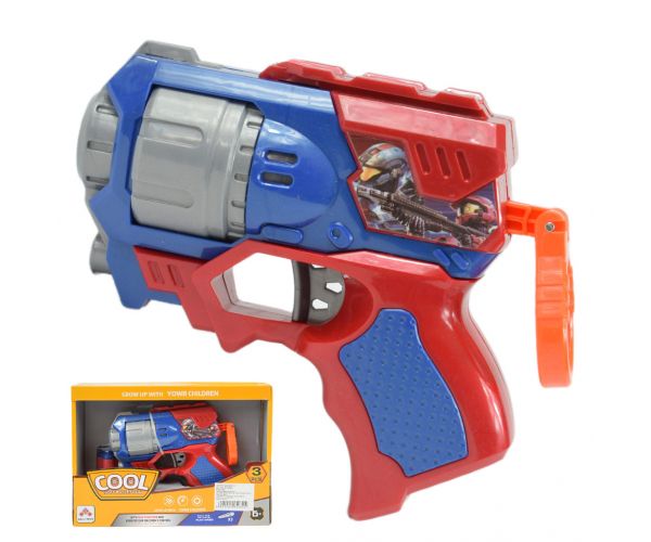 Cool Soft Bullet Gun: Pistol mic cu cartușe de culoare albastru-roșu 14cm
