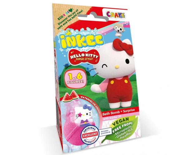 Craze Inkee: Pachet de bile de baie vegane cu figură Hello Kitty de colecție - cu aromă de pepene verde