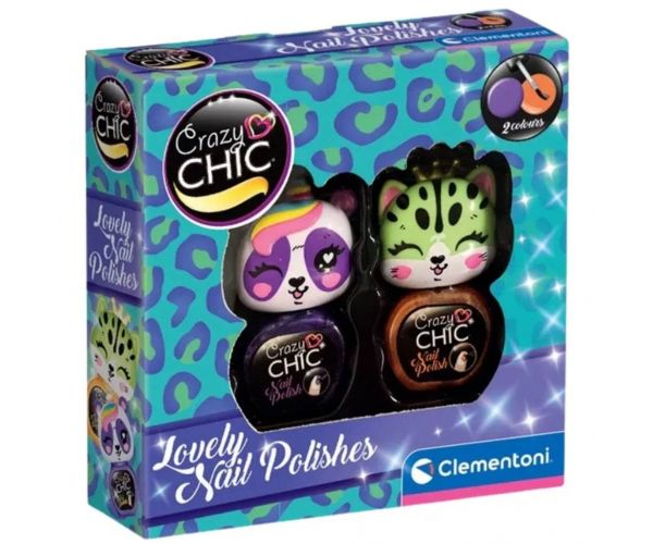 Crazy Chic: Lovely Nail körömlakk állatfigurás ecsetfejjel 2db-os sárga és rózsaszín szett - Clementoni
