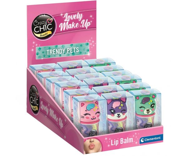 Crazy Chic: balsam de buze în recipient cu model animal, în diverse variante, 1 buc. - Clementoni