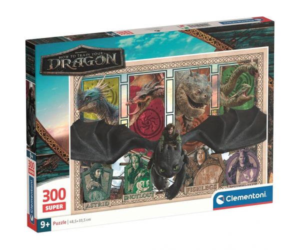 Cum să-ți dresezi dragonul - Dragoni și eroi, puzzle de 300 de piese - Clementoni