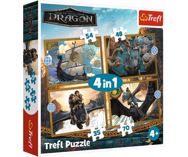 Cum să-ți dresezi dragonul 4 în 1 puzzle - Trefl