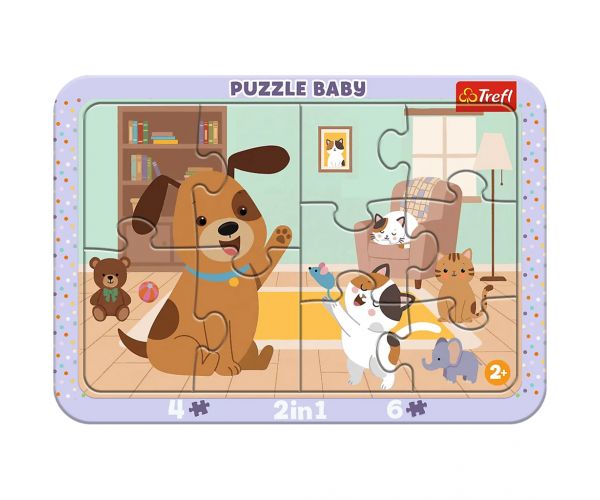 Animale de companie în living 2 în 1 puzzle cu cadru - Trefl