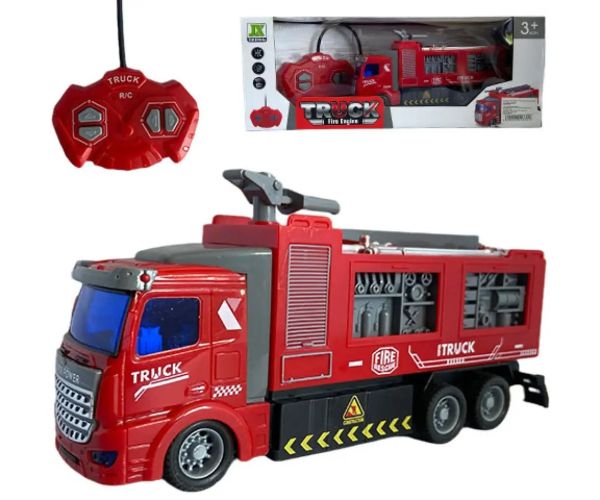 Camion de pompieri cu telecomandă RC cu efecte de lumină la scară 1/48 19cm