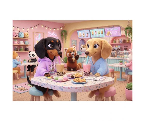 Câini Dachshund într-o cafenea puzzle de 300 de piese - Trefl