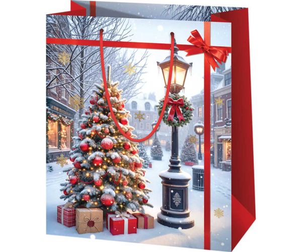 Atmosferă de Crăciun pe stradă geantă de cadouri exclusivă 26x13x33cm