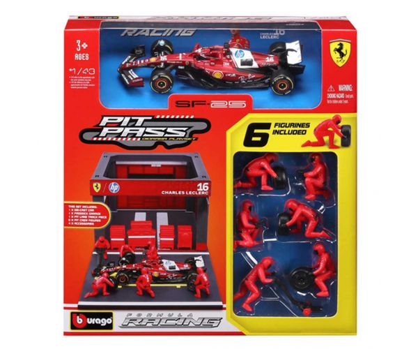 Bburago: Mașină de curse F1 - Ferrari SF-25 Pit / Charles Leclerc 1/43